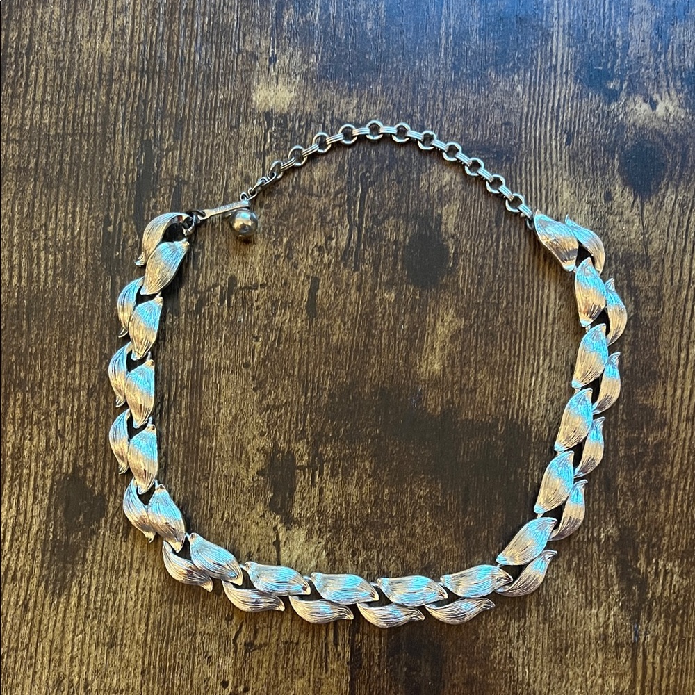 Vintage Silver Brushed Leaf Necklace